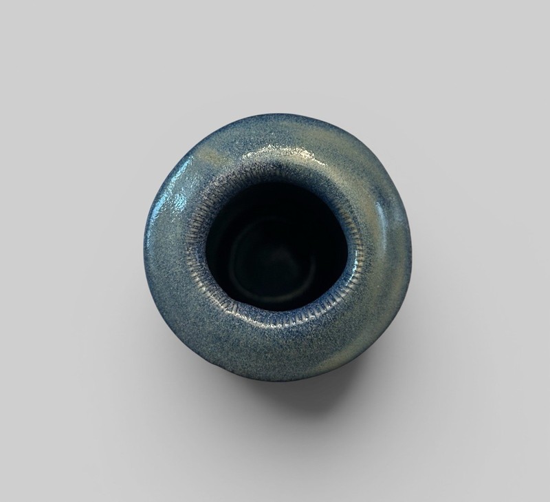 Signed Studio Pottery Vase Blue Glazed Cylinder Modern Handmade Ceramic Bud Vase gallery
