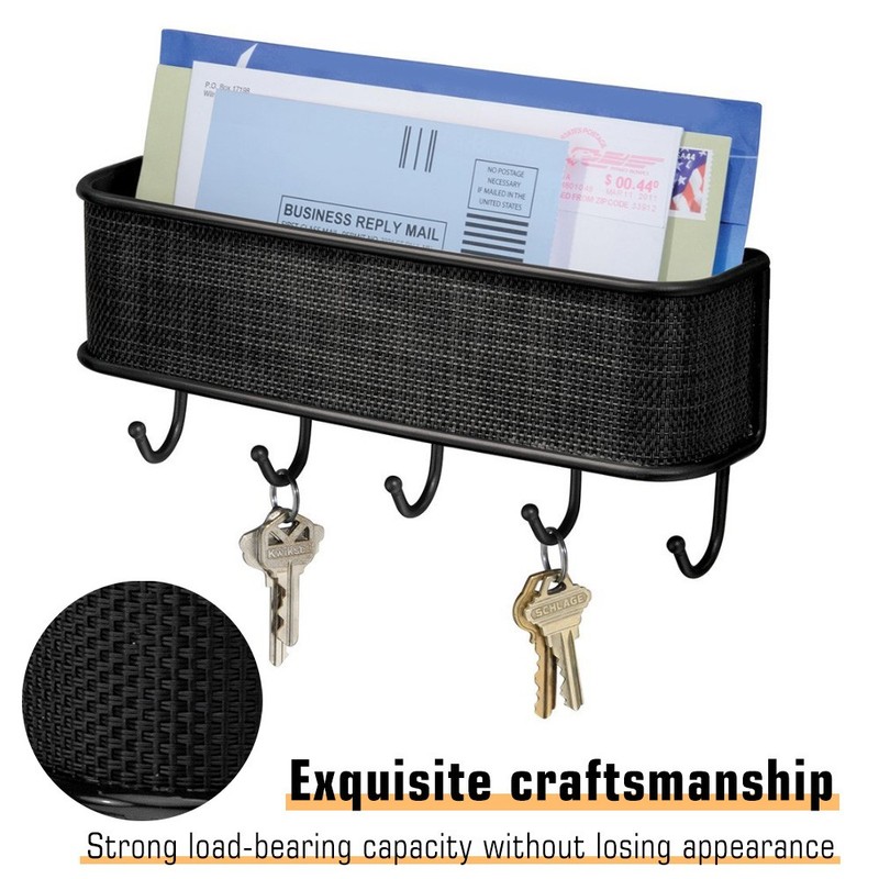 Wall Mount Key Rack Hanger Holder w/5 Hook Entryway Chain Storage Keys Organizer