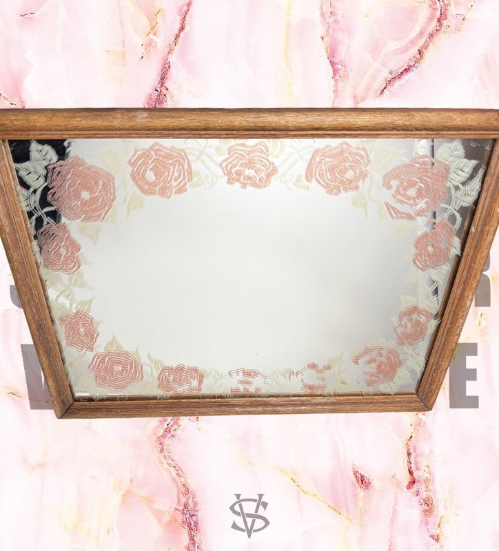 Vintage AMERICAN GLASS ART AGA Wood Framed Copper Plated Floral Wall Mirror Core gallery
