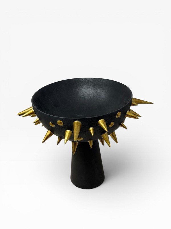 L’Objet Celestial Bowl on Stand Black & Gold Vase Spikes Modernist Vase As Is gallery