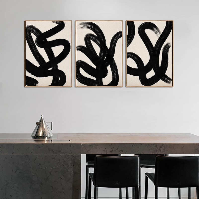 Framed Wall Art Canvas Set Abstract Lines Pictures Modern Mid Century Boho Wa... gallery