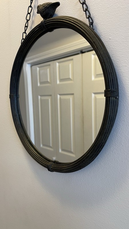 Round Metal Hanging Mirror w/ Chain Home Decor- Bird Accent Black Bird 11 Inches gallery