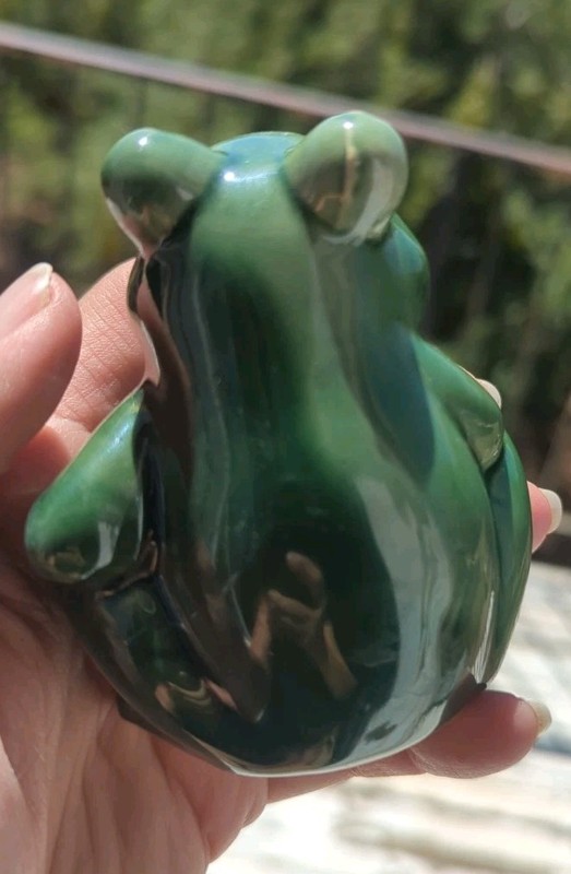 Thinking Frog Figurine Whimsical Approx. 3.5" Tall Cute Sitting Green Ceramic gallery