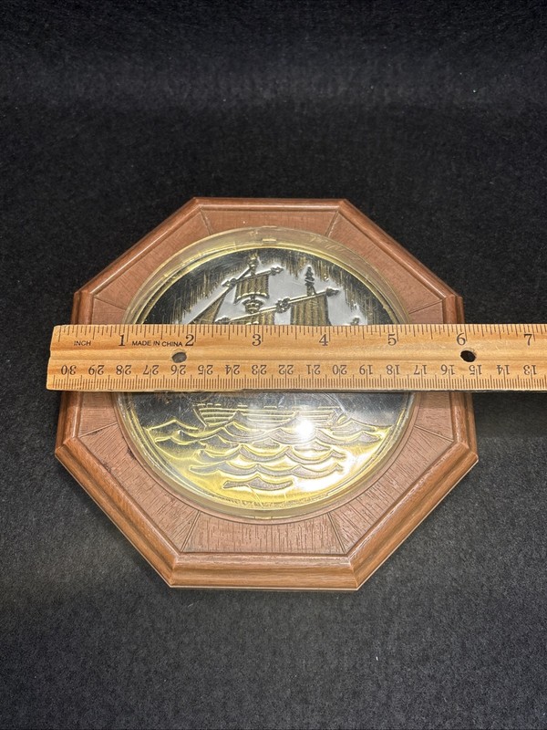 Vintage Octagon Pirate Ship Prints Framed Dome Plastic Faux Wood Pair Set Of 2 gallery