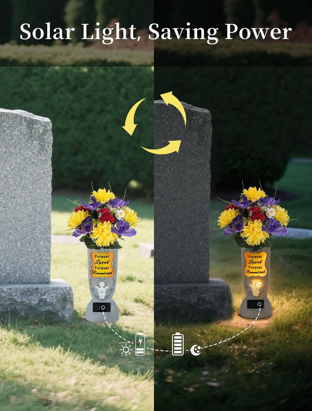 Solar Cemetery Grave Vase: 1 LED Angel Headstones Vase with Spikes Grave Deco... gallery