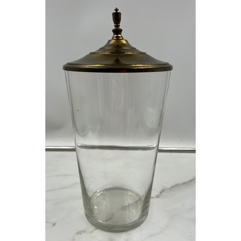 Vintage Clear Glass Apothecary Jar with Decorative Brass Finial Lid Canister