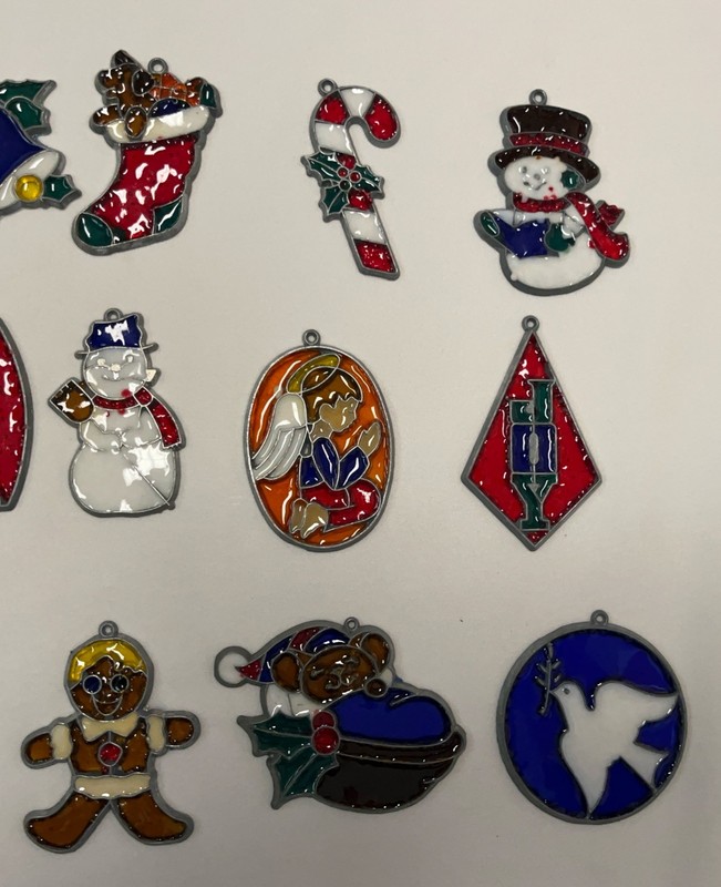 Lot Of 35 Vtg Stained Glass Style Sun Catchers ~ Made Of Plastic ~ Mostly Xmas gallery