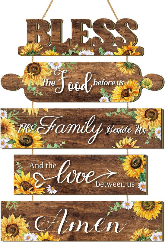 Sunflower Kitchen Wall Decor Bless the Food before Us Sign Farmhouse Wooden Sign