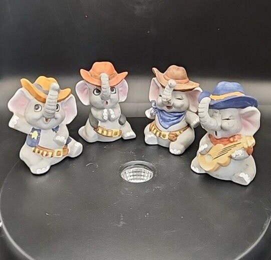 Whimsical Enesco Cowboy Sheriff Elephant Figurines Set