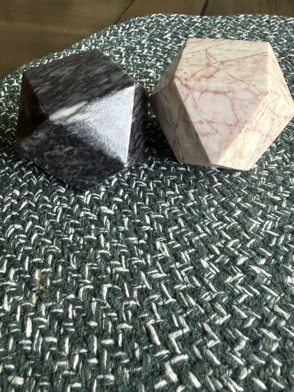 Geometric Marble Stone Paperweights Faceted Modern Decor Black Pink Set