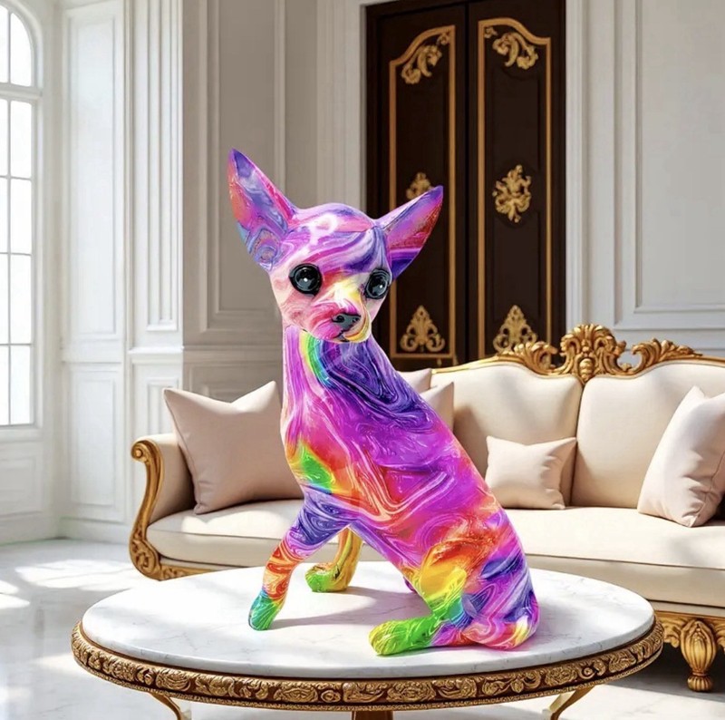 Resin Chihuahuas Statue Desk Dog Tabletop Ornament for Bedroom Modern