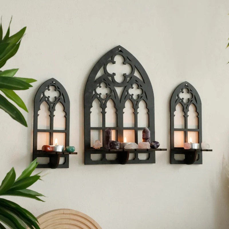 Crystal Pendulum Display Stand Wooden Moon Star Holder Witchy Gothic Decor Rack