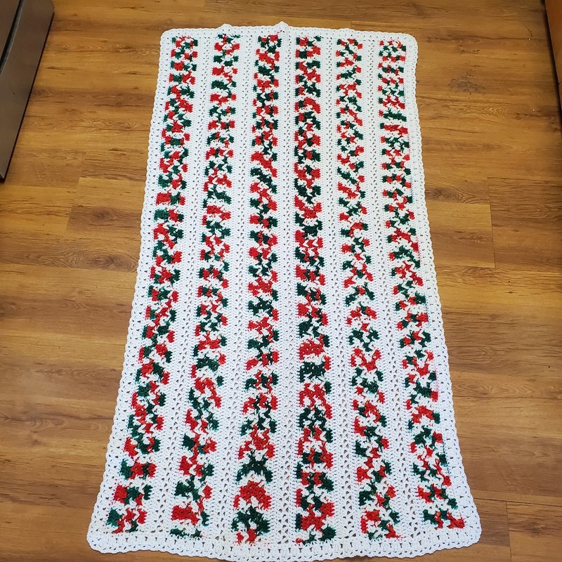 Vintage Crochet Afghan Chunky Knit Blanket Candy Cane Stripes Granny Throw 38x70 gallery