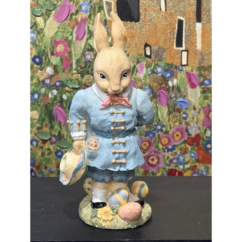 Bently Bunny 1994 Easter Bunny Rabbit Figurine Blue Coat Eggs Flowers Gentleman gallery