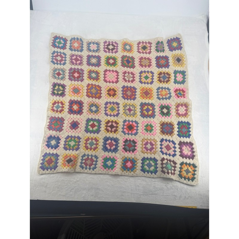 Unbranded Crochet Blanket Womens 34×34 Blanket Multi-Color Granny Square Throw