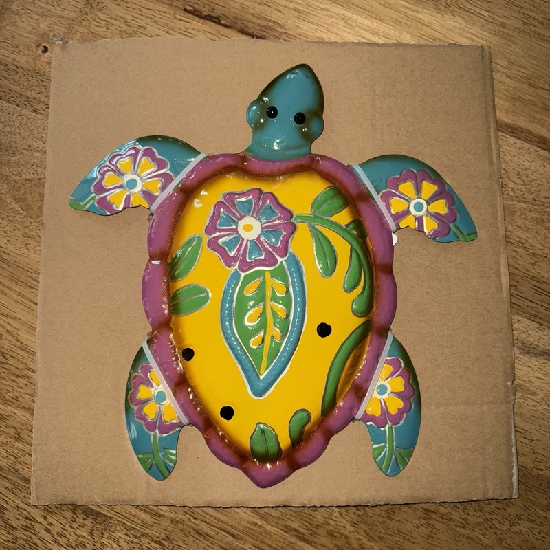 Plow & Hearth Talavera Turtle Painted Metal Wall Art 11×11” New!