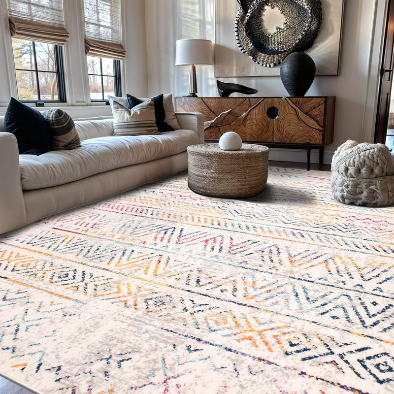 Geometric Boho Area Rug 7'10" x 10' for High Traffic Living Spaces