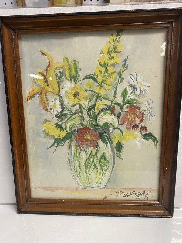 Original 1959 George Fertig Vintage Floral Still Life Painting Signed 1959