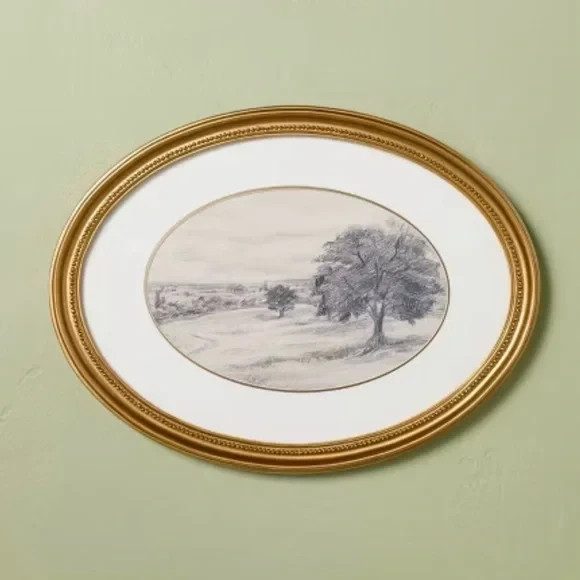 12″x16″ Horizontal Oval Landscape Sketch Framed Wall Art – Hearth & Hand NWT