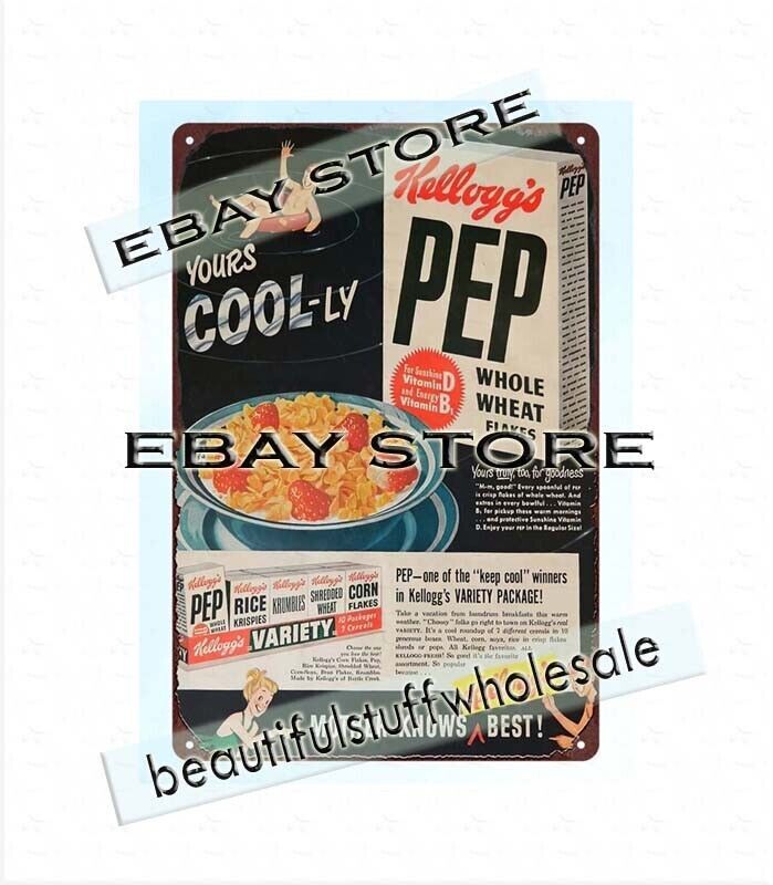 artwork prints 1940s cool-ly pep flakes cereal mother knows best metal tin sign