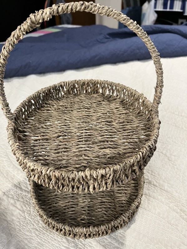 Wicker Farmhouse Two-Tier Rustic Basket Stand with Handle, 2-Tier, Used gallery