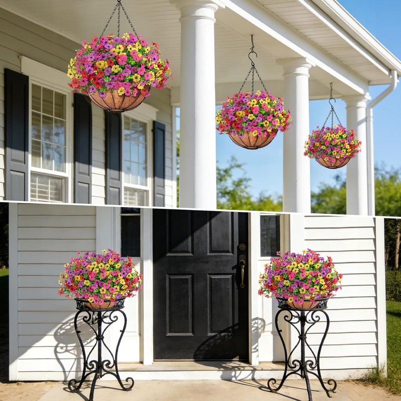 Artificial Spring Summer Hanging Flowers Plants with Basket Mixed Color gallery