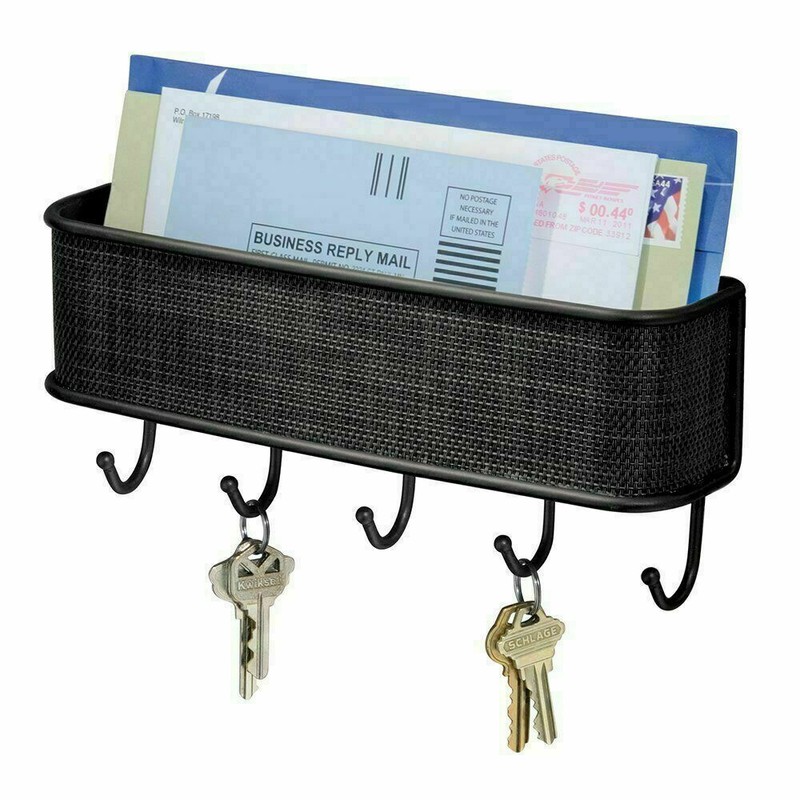 Wall Mounted Mail Holder Metal Key Holder Rack Mail Sorter Organizer with 5Hooks