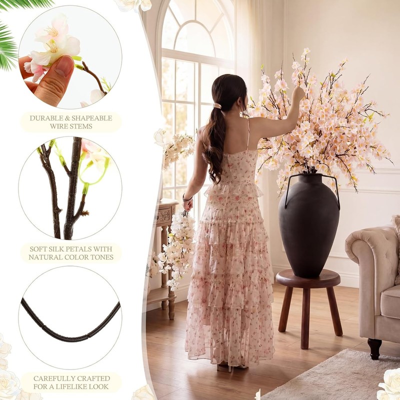 18 Pcs Artificial Cherry Blossom, 41" Faux Cherry Branches Spring Decor Indoor gallery