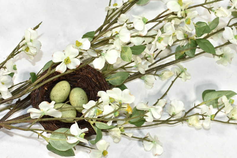 Pottery Barn Faux Dogwood Branch w/ Nest & Eggs Artificial Flowers 38" Stem NEW gallery