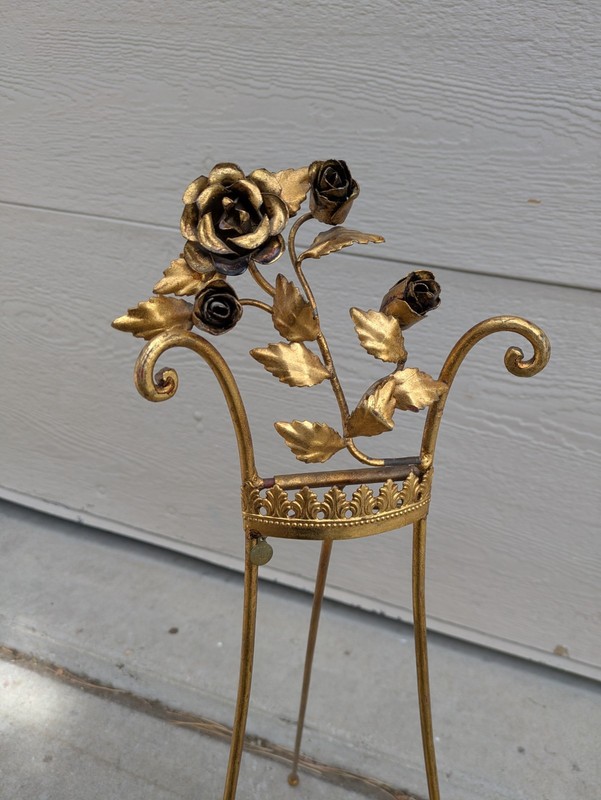 Vintage Italian Regency Florentine Gold Gilt Metal Display Easel Stand Floral gallery
