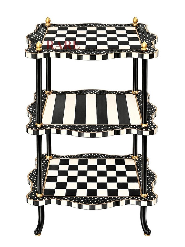 MacKenzie-Childs Courtly Check & Stripe Three Tier Table New No Box gallery