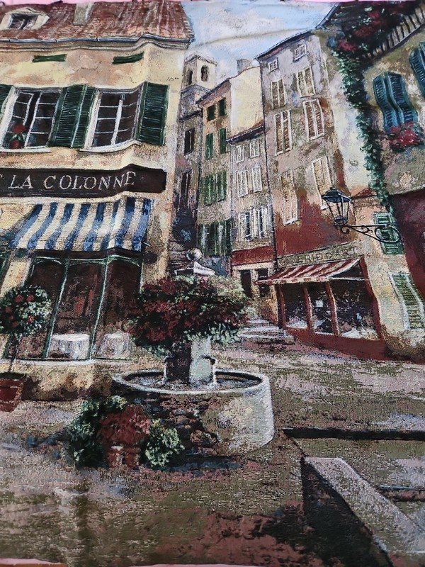 ART IN MOTION LRG TAPESTRY Wall Hanging French RESTAURANT DE LA COLONNE 49 x 70" gallery