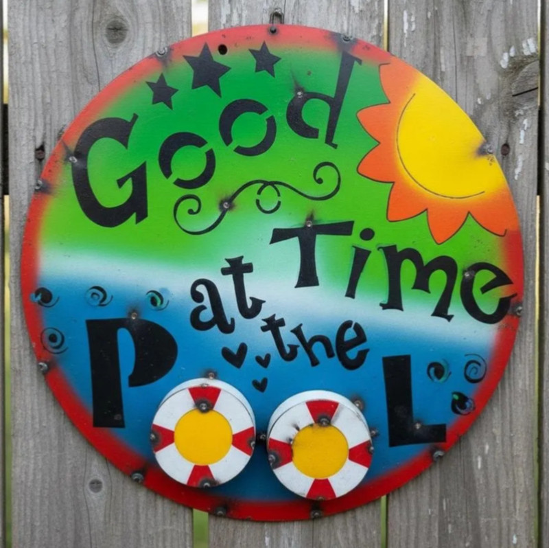 Metal Good Time at the Pool Sign | Nautical Wall Art Decor