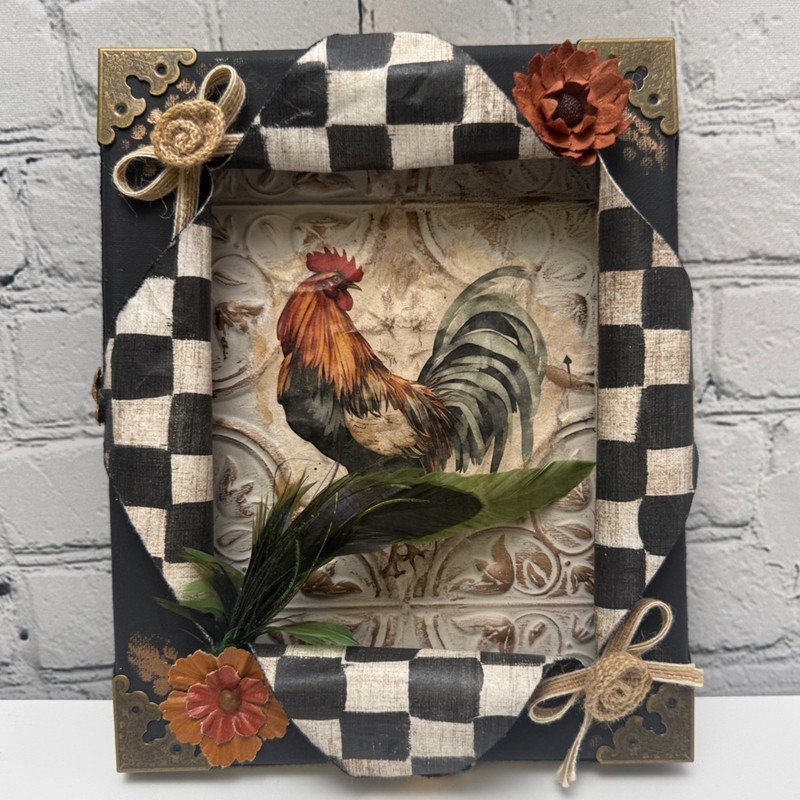 Rustic Rooster Wall Art Checkerboard Farmhouse Busted Canvas 8×10