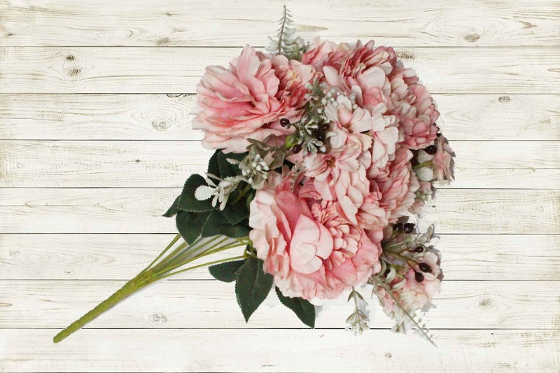20" Blush Peony 7 Heads Artificial Silk Flower Bouquet Open Rose Bush Decor gallery