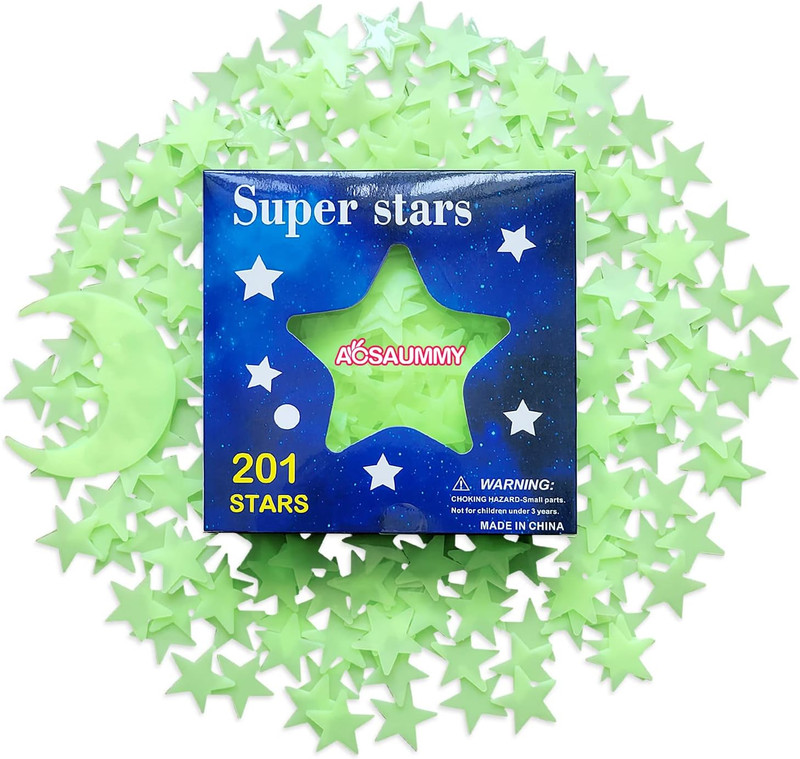 Glow in The Dark Stars Stickers, 201pcs Super Bright Plastic Large Stars Sti…