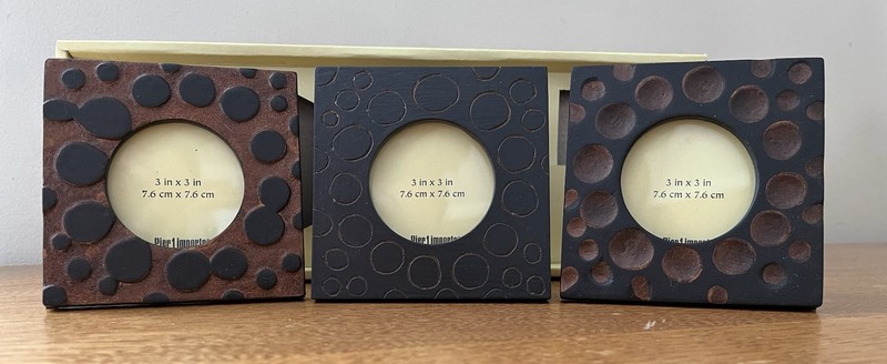 Vintage Set of 3 Pier 1 Wood Carved Modern Rustic Desktop Photo Frames NIOP