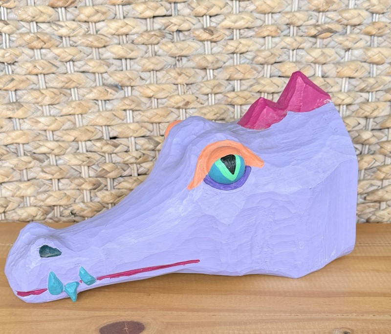 Vintage Barry Leader Raintree Carvings Sculpture Purple Alligator Signed Dated
