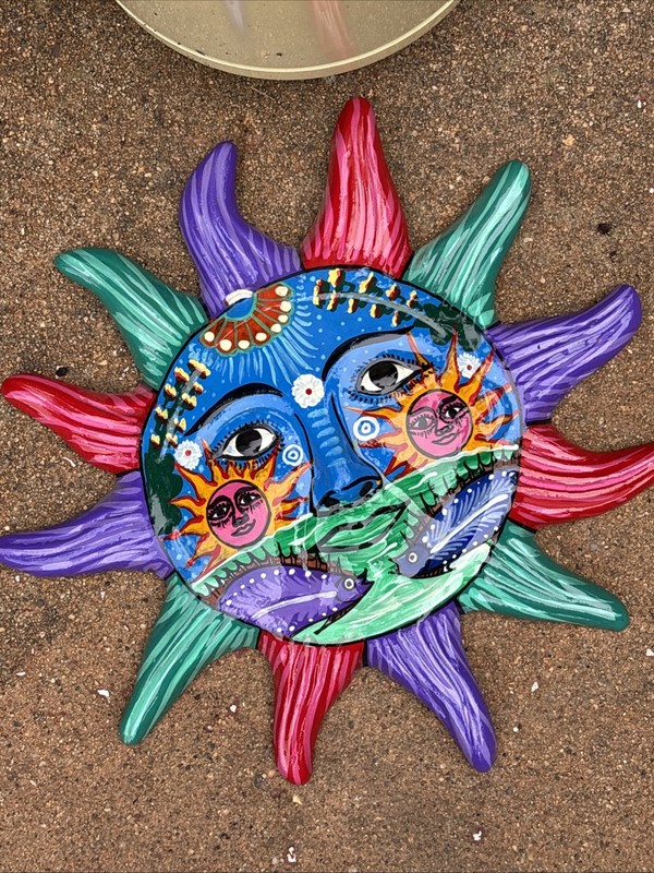 Sun Face Wall Art Hand Painted Mexican Talavera? 10" Pottery Folk Art Celestial gallery