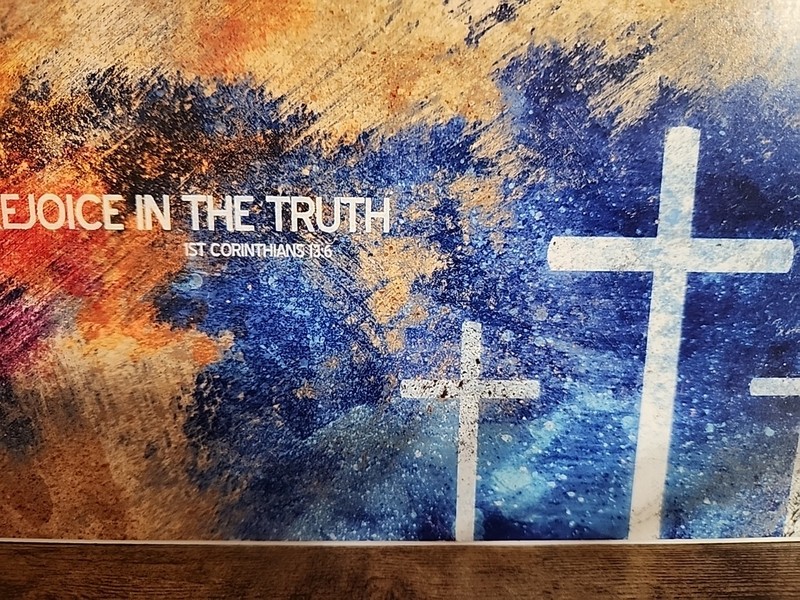 Colorful Wooden "Rejoice In The Truth" 1 Corinthians 13:6 Plaque gallery