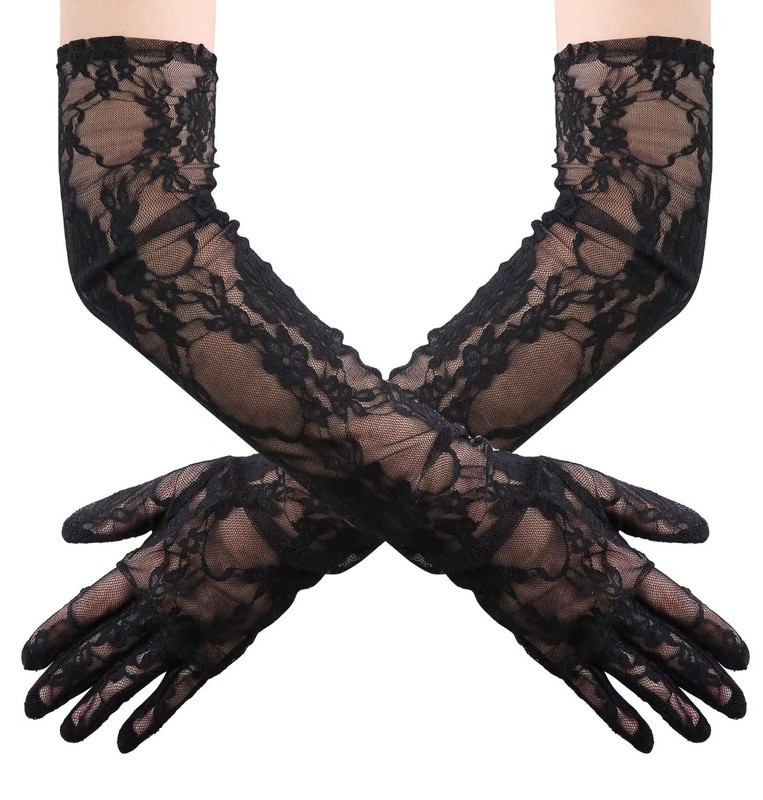 Women’s Long Lace Floral Gloves Sheer Mesh Tulle Elbow Length Wedding Evening…