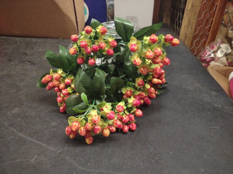 15" Retro Hypericum Berry Bush, Red Rust Brown, Plastic Berries Silk Leaves gallery