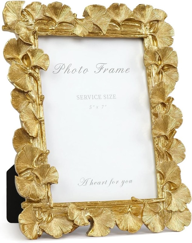5×7 Picture Frame Gold Picture Frames, Ornate Vintage Ginkgo Leaf Textured Resin