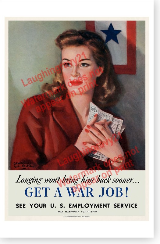 World War II Blue Star Rosie The Riveter Get A War Job Retro Poster