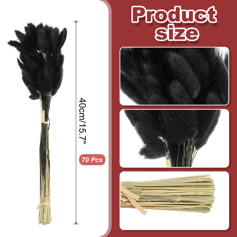 15.7in Bunny Tails Dried Flowers 70pcs Pampas Grass Decor, Black gallery