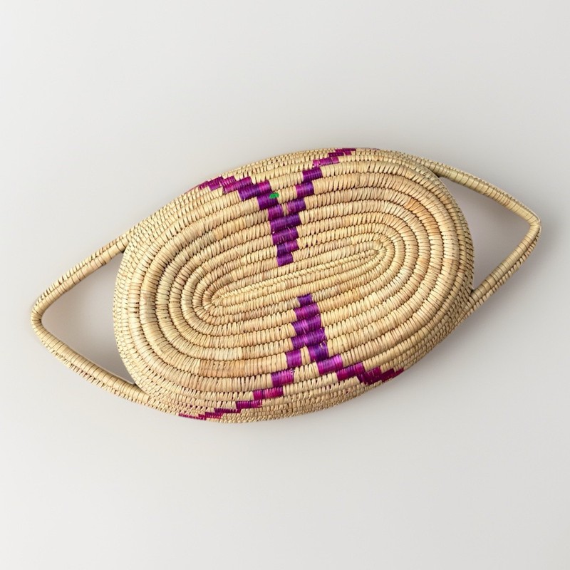 Hand Woven Storage Basket Oval Handles Purple Accent gallery