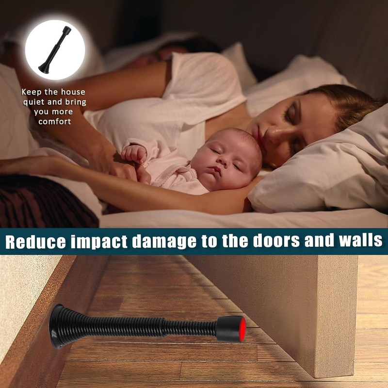 6 Pack Spring Long Door Stopper 3-4 Inch Black Door Stops, Stainless Steel, W... gallery