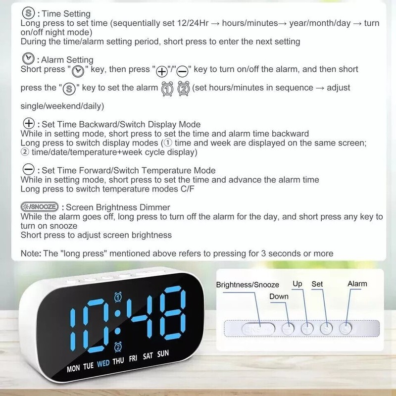 Electric Digital Alarm Clock LED Large Display Battery Backup Snooze Dual Alarm gallery
