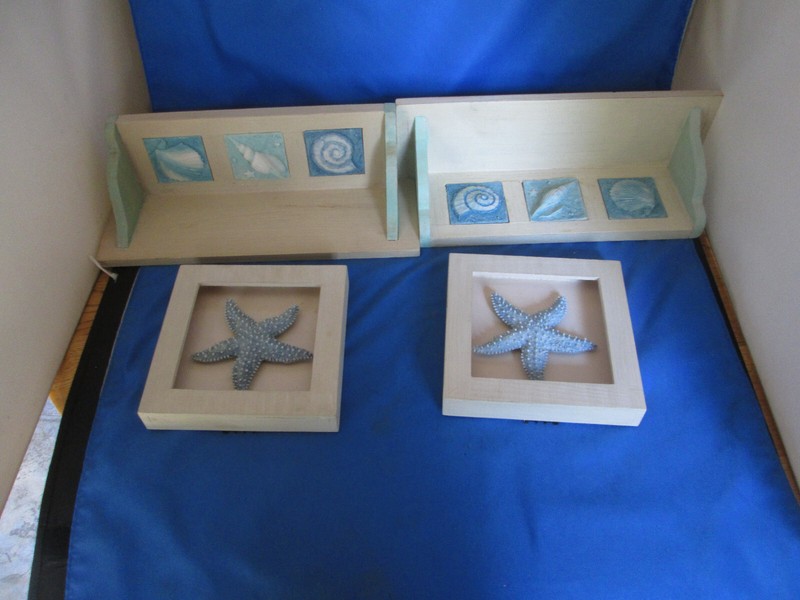 Set of 4 Nautical Starfish Wall Hangings & Seashell Shelves Blue BEACH DECOR