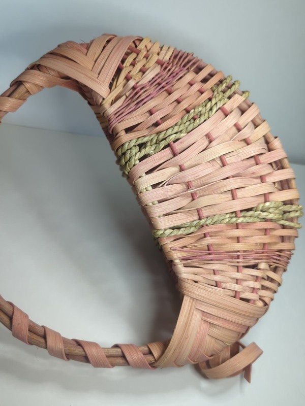 Vintage Woven Wicker Ratan Wall Hanging Basket Planter Boho Folk Art Pink gallery